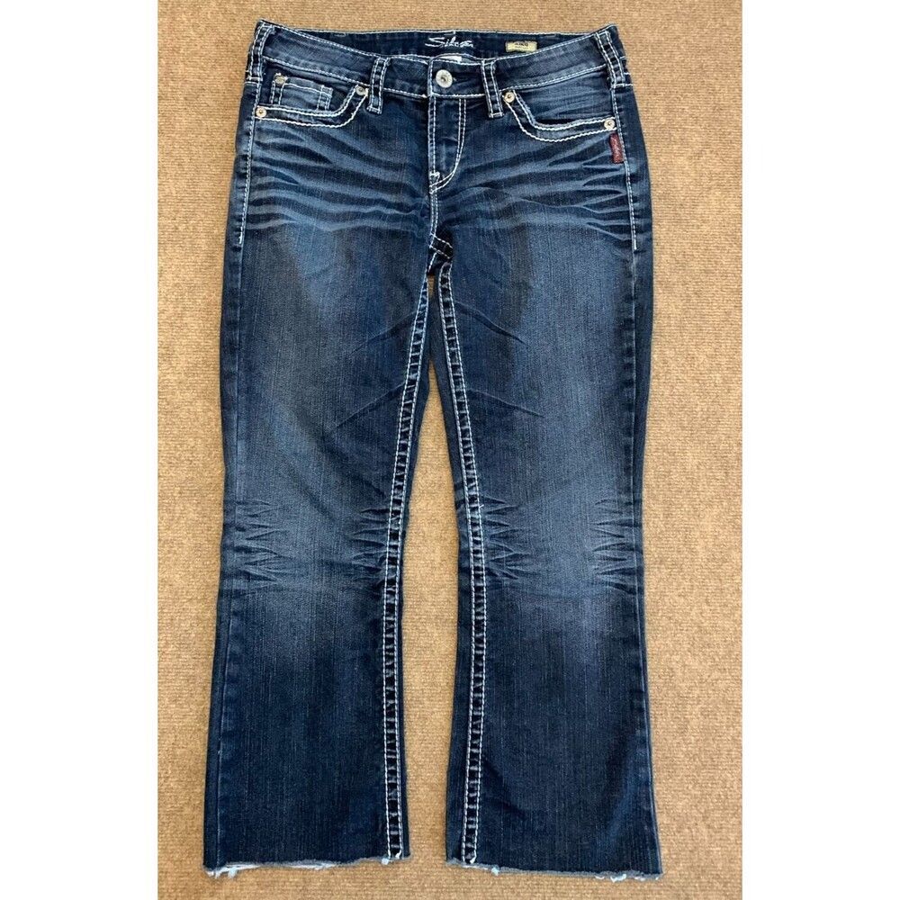 Silver Jeans Womens 30x26 Aiko Bootcut Thick Stitch Raw Hem Whiskered Y2K Denim